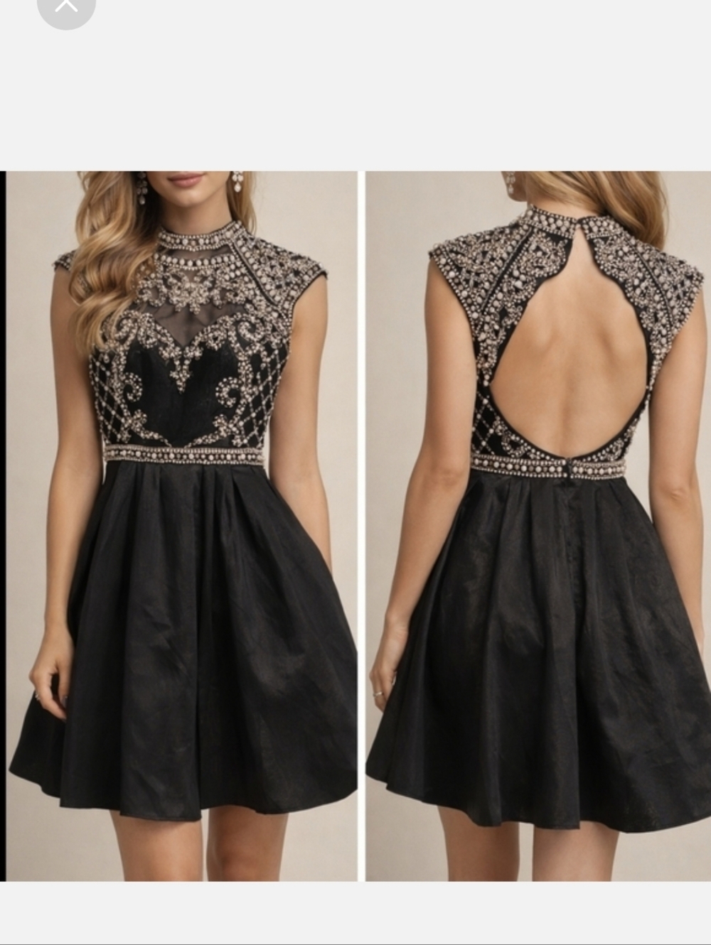 Sherri Hill Size 0 Embellished Cocktail Dress – Open Back, Flared Layered Skirt